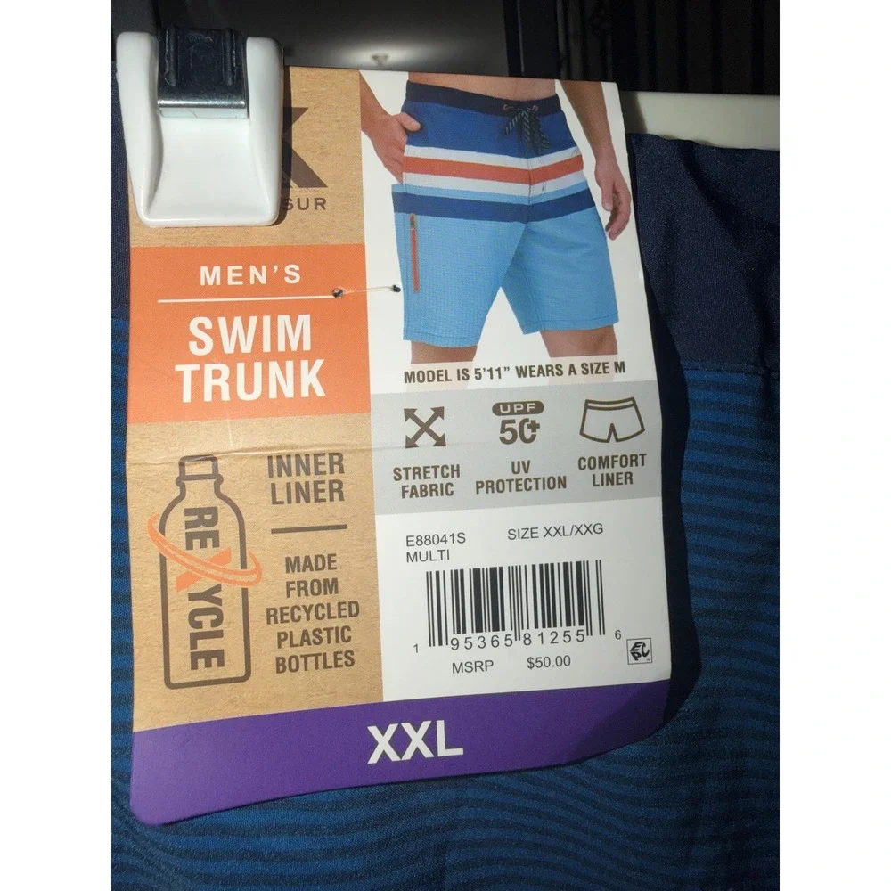 ZeroXposur Mens Swim Trunks XXL Blue Stripe Recycled Board Shorts UPF 50+ NWT